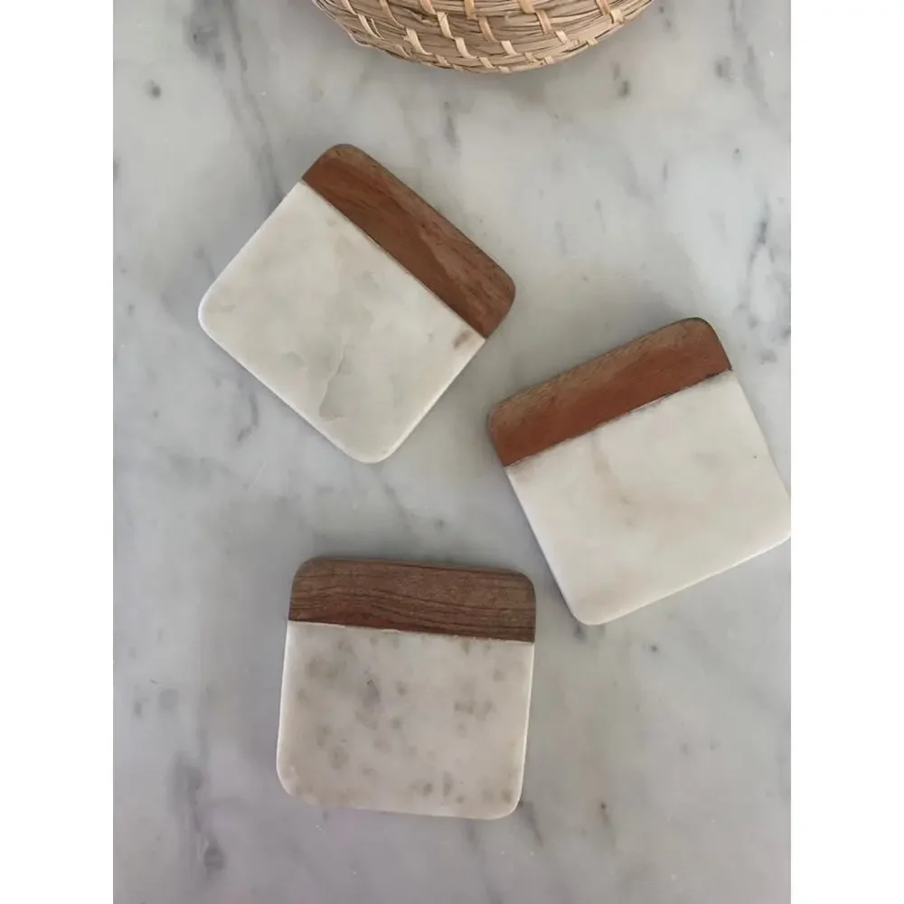 Threshold Marble & Oak Wood Coasters (3)